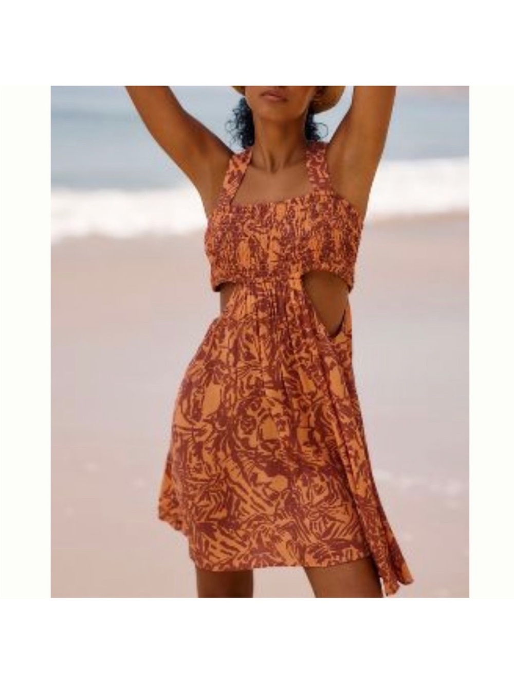 Anthropologie Piper Bandeau Rust & Orange Floral Cutout Mini Dress